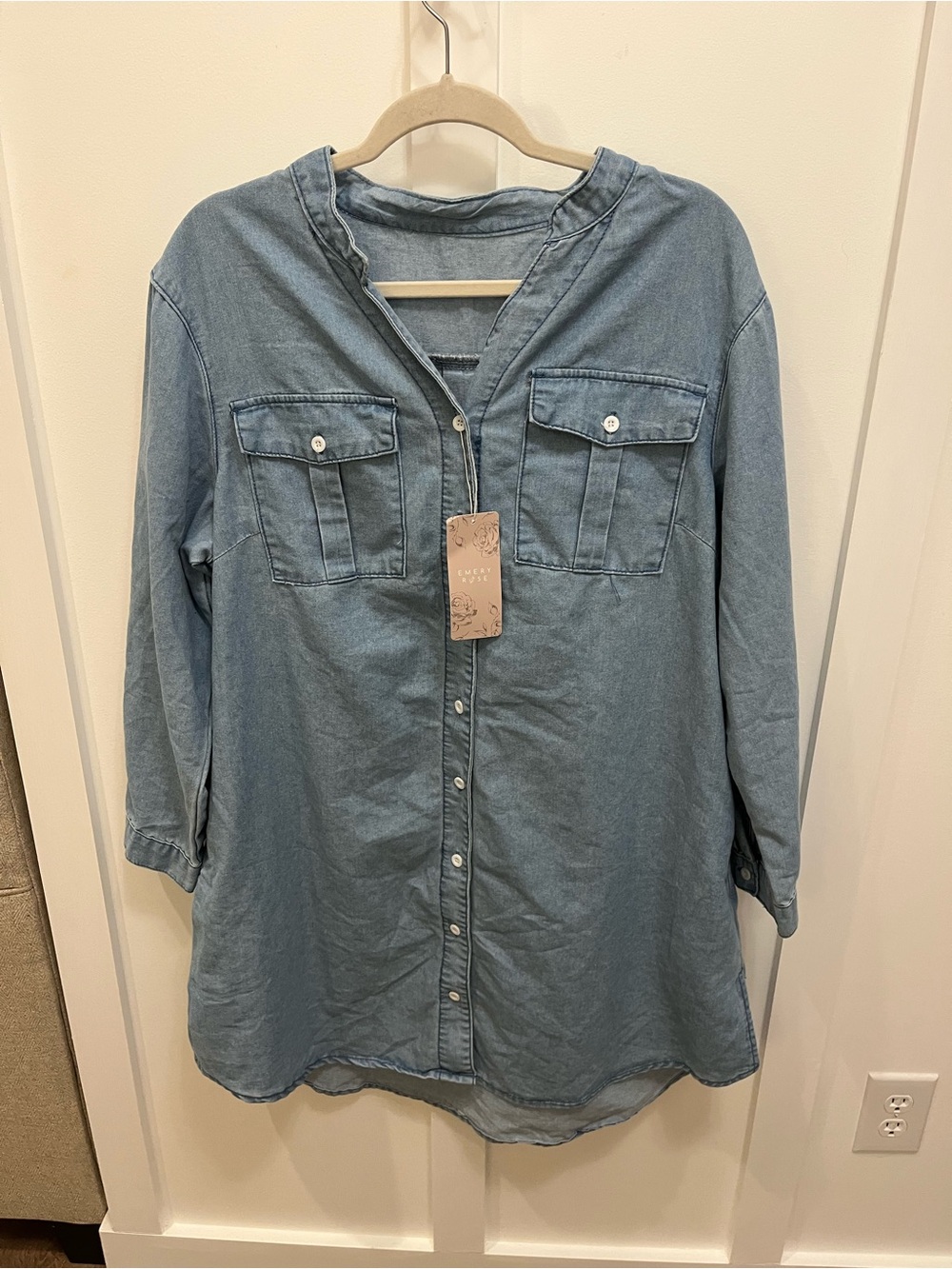 Relaxed Light Blue Denim Button-Front Tunic Dress
